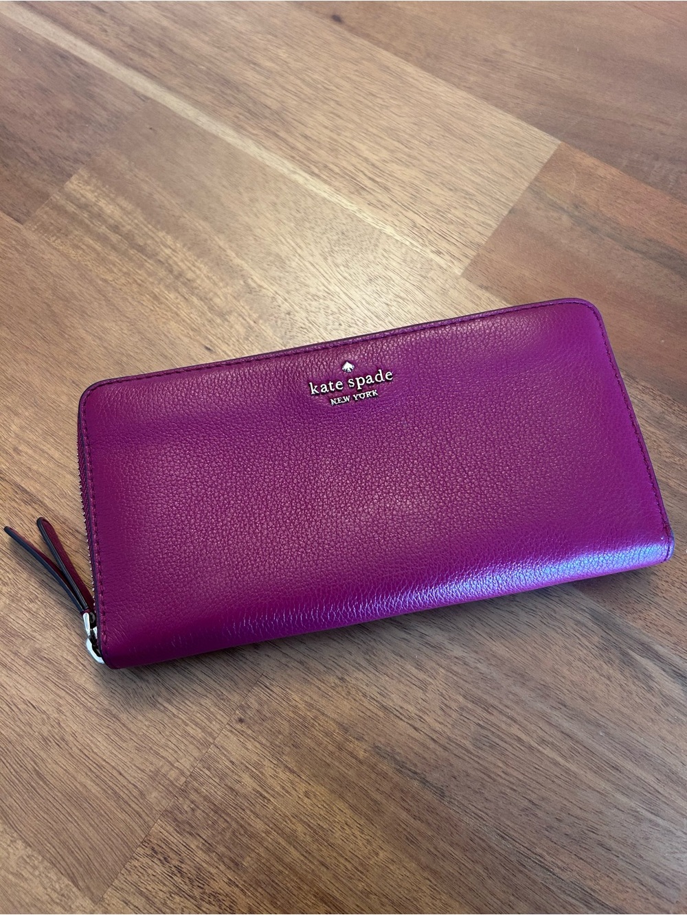 kate spade Pebbled Leather Zip Wallet - Fuchsia